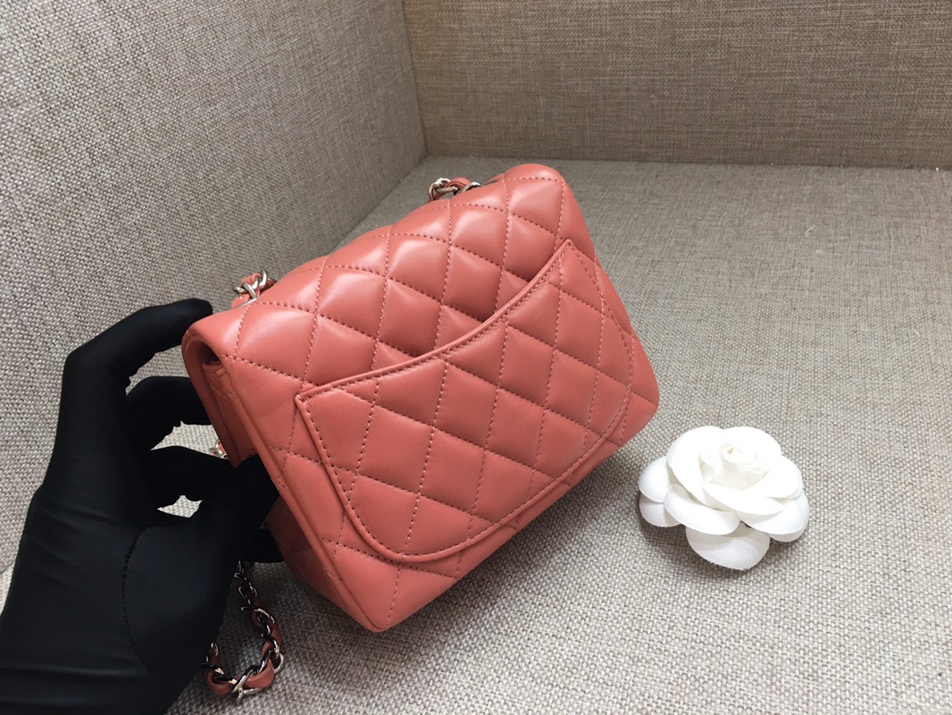 Mini Classic Flap Lambskin Bag A01115 Cream Pink/Silver